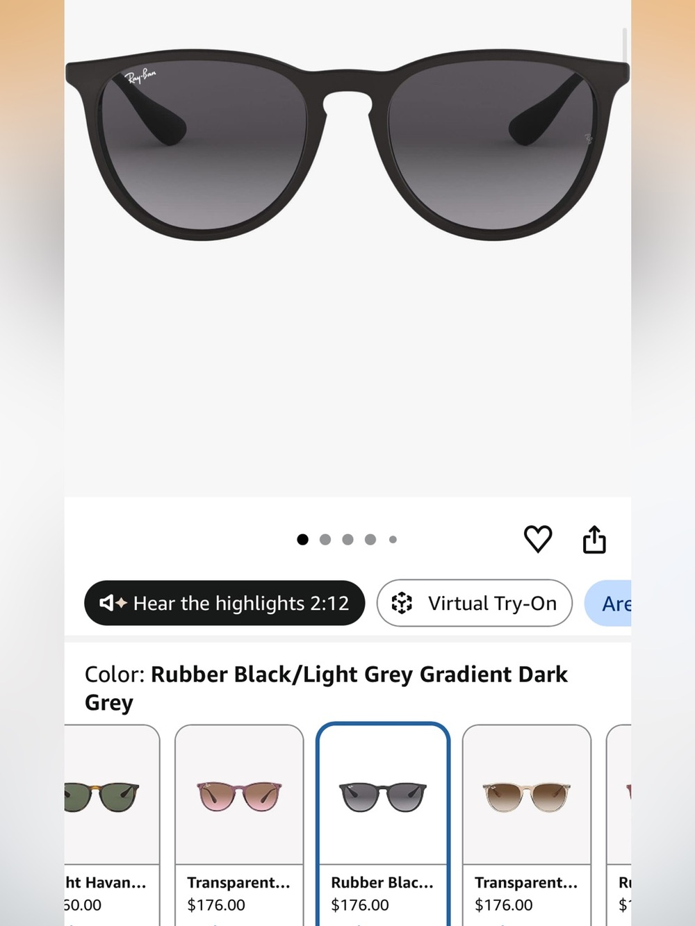 Ray-Ban Rubber Black Sunglasses with Light Grey Gradient Lenses